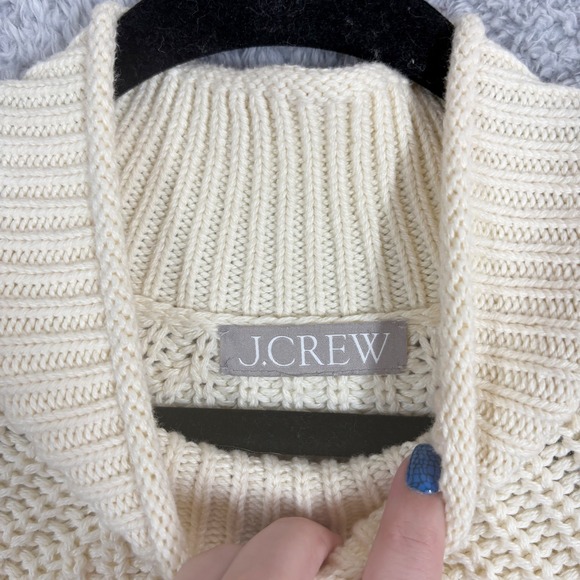 J. Crew Relaxed Rollneck Sweater Size XS Cream Shaker Knit Cotton Oversized - Picture 3 of 8